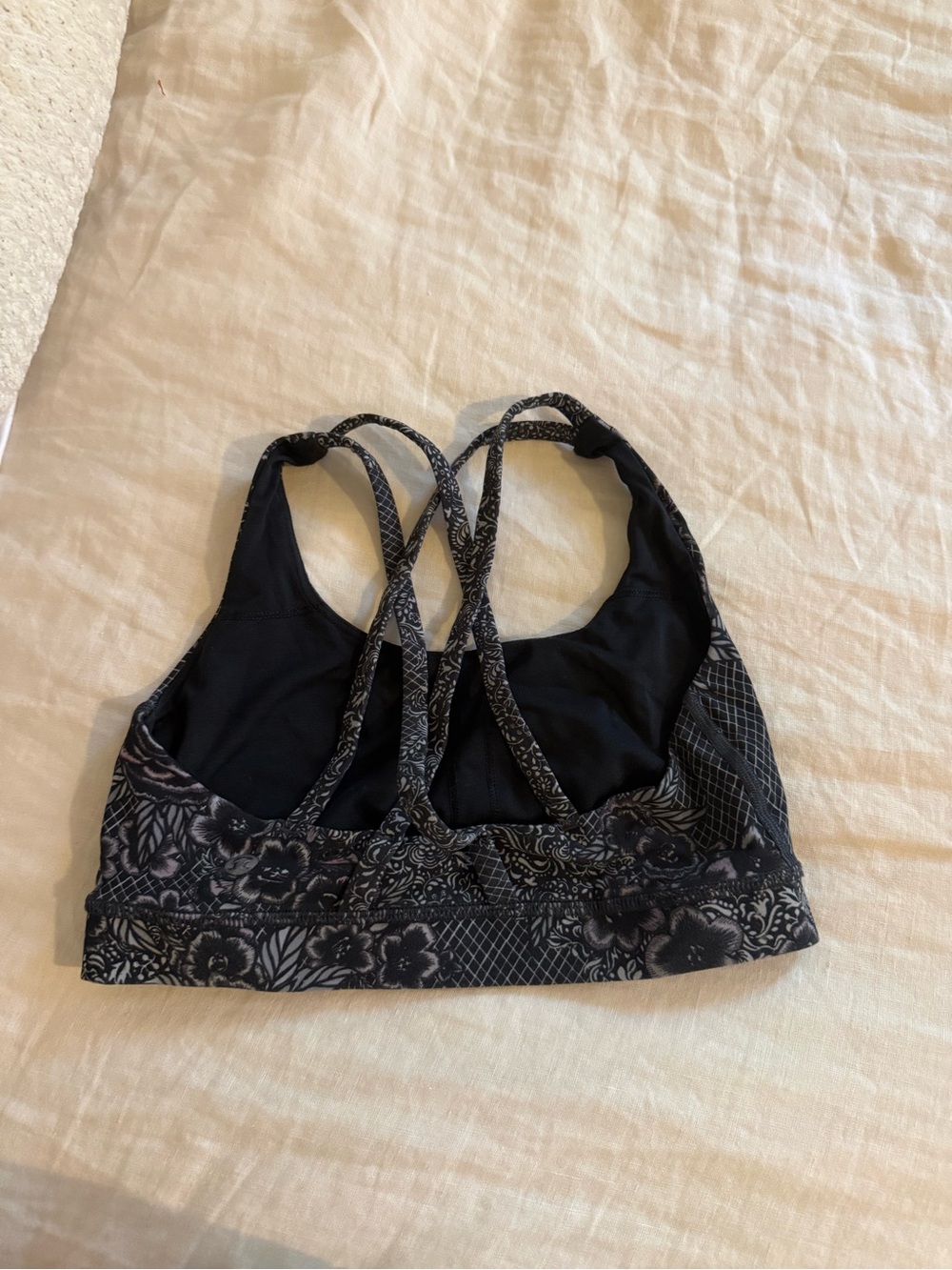 lululemon athletica Black Floral Strappy Sports Bra